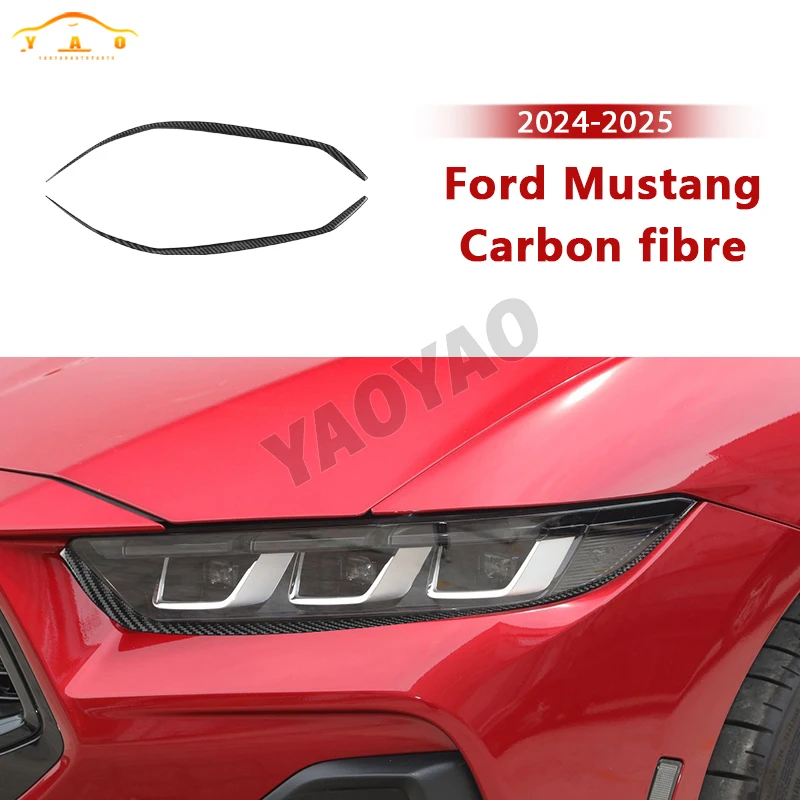 

Carbon Fiber For Ford Mustang GT 2024 2025 Front Headlight Eyebrow Panel Decorative Strips Decoration Sticker Car Accessories