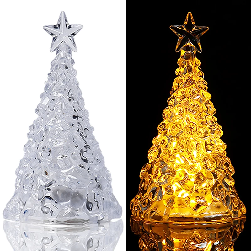 Transparente Crystal Christmas Tree Night Light, LED, alimentado por pilhas, lâmpadas, lanterna, Natal, ano novo, decoração do partido, ornamentos