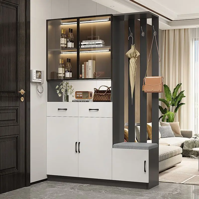 Light Luxury Solid Wood Porch Cabinet Shoe Cabinet Integrated Living Room Small Apartment Floor Screen Partition Living Room Blo