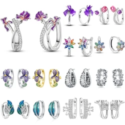 925 Sterling Silver Flower Plant Series Jewelry Fashion Zircon Circle Hoop Earrings For Women Earring Jewelry Gifts Accessories