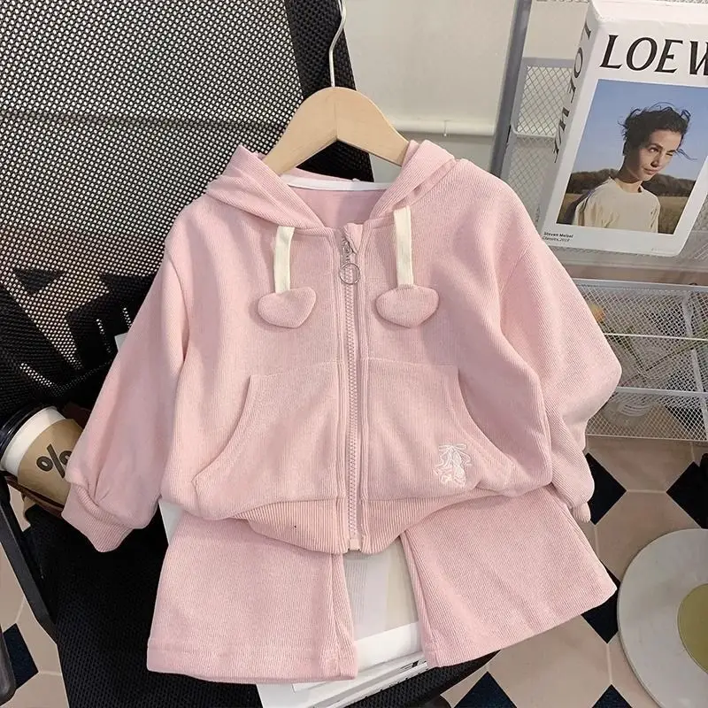Girls Sweet Sets Autumn Spring Kids Cardigan Coats+Flared Pants 2Pcs Suits Baby Long Sleeve Outfits Children Clothing 1-8 Years