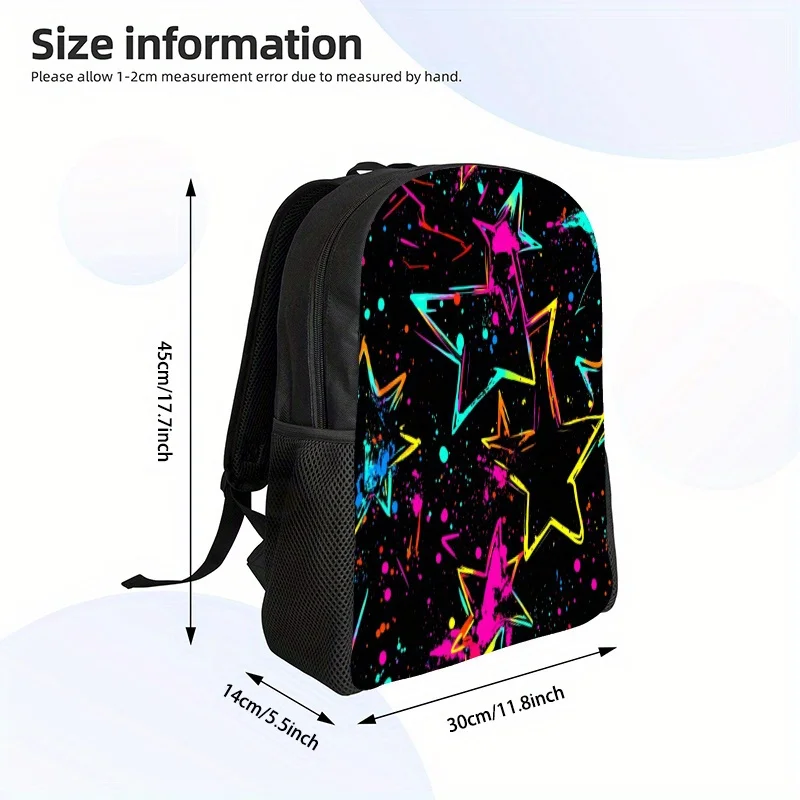 

Men's and Women's Neon Luminous Backpack - Large Capacity Neon Star Printed School Bag, Adjustable Shoulder Strap