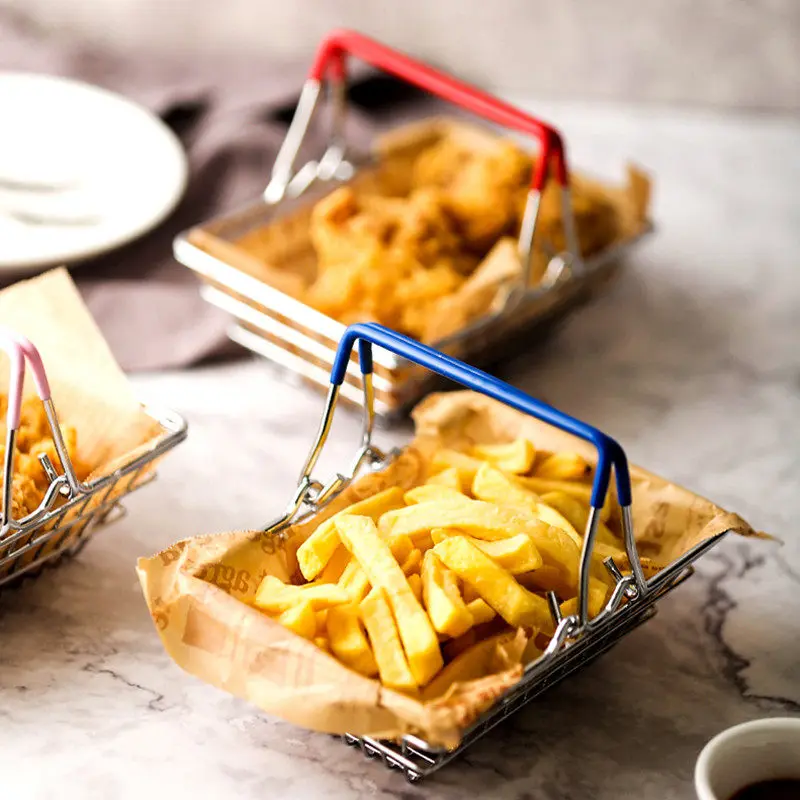 American Western Restaurant Mini Supermarket Shopping Basket French Fry Basket Creative Handheld French Fry Basket Snack Basket