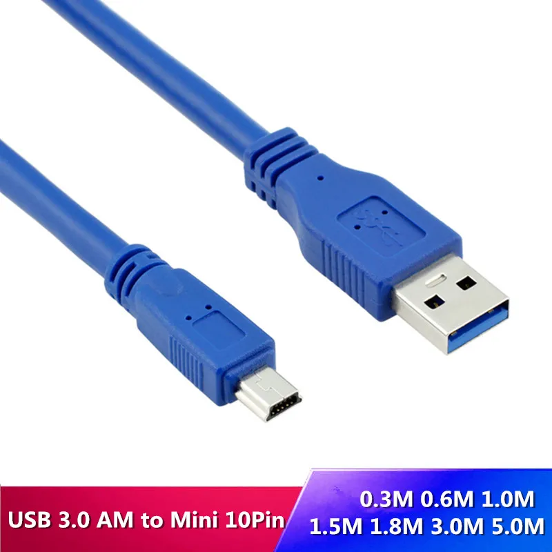 Przedłużacz USB 3.0 A męski na Mini 10Pin B Kabel USB 3.0 A męski na Mini USB 0.3M/0.6M/1M/1.5M/1.8M/3M/5M 1FT 2FT 5FT 6FT