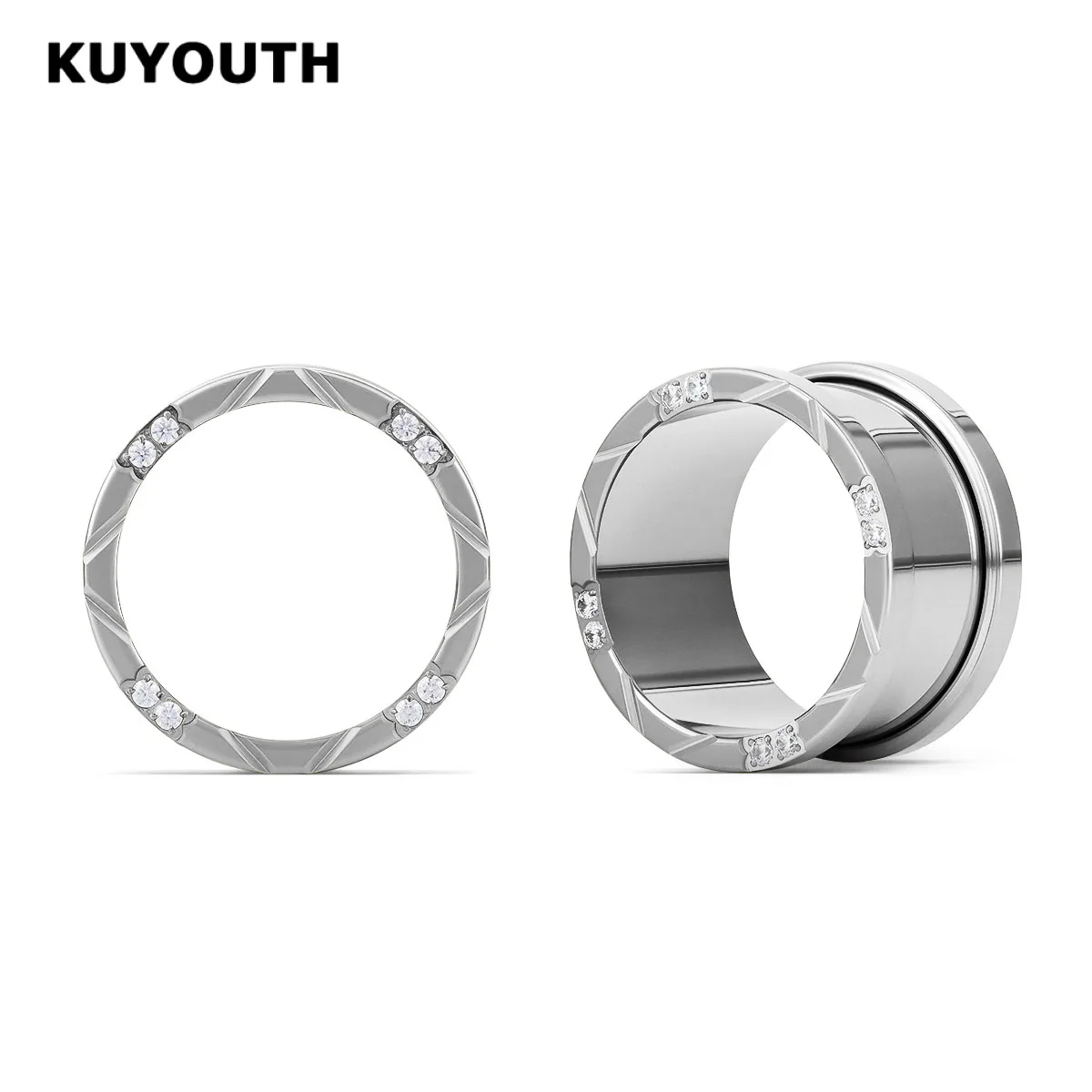KUYOUTH Punk-Style Zirkon-Besetzter Edelstahl-Ohr-Tunnel-Plug mit Schraubverschluss, Dehnungs-Body-Schmuck für Ohrläppchen-Piercing