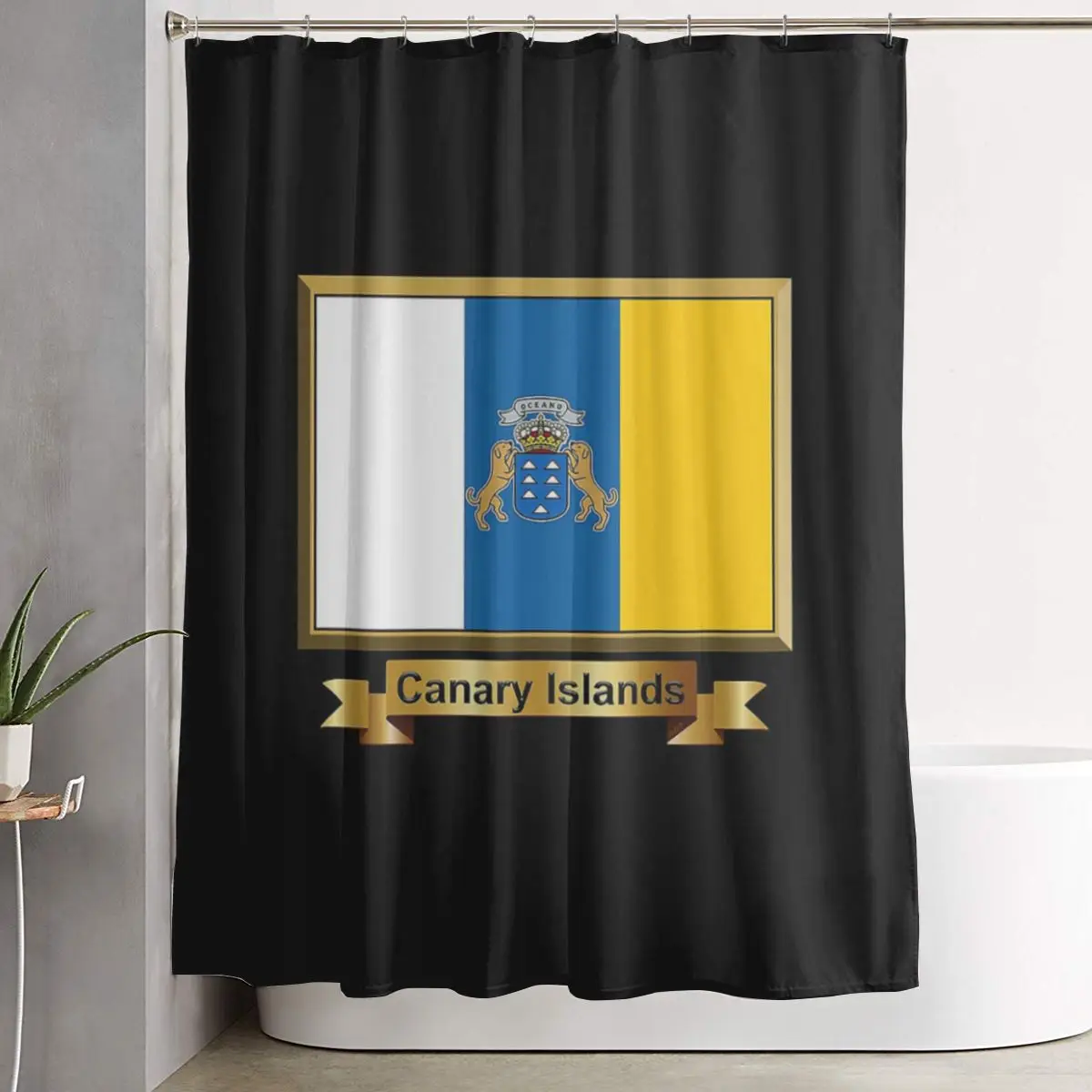 

Занавеска для душа с флагом Испании и изображением Океана и Канарских островов, полиэстеровая, водонепроницаемая, с крючками
