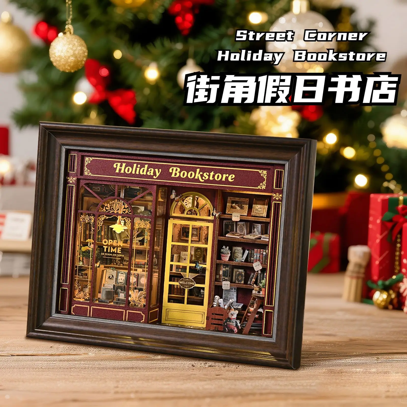 

DIY Book Nook Bookshop Kit Photo Miniature Wooden Dollhouse with Light Bookshelf Insert 3D Puzzle Decor For Friend Birthday Gift