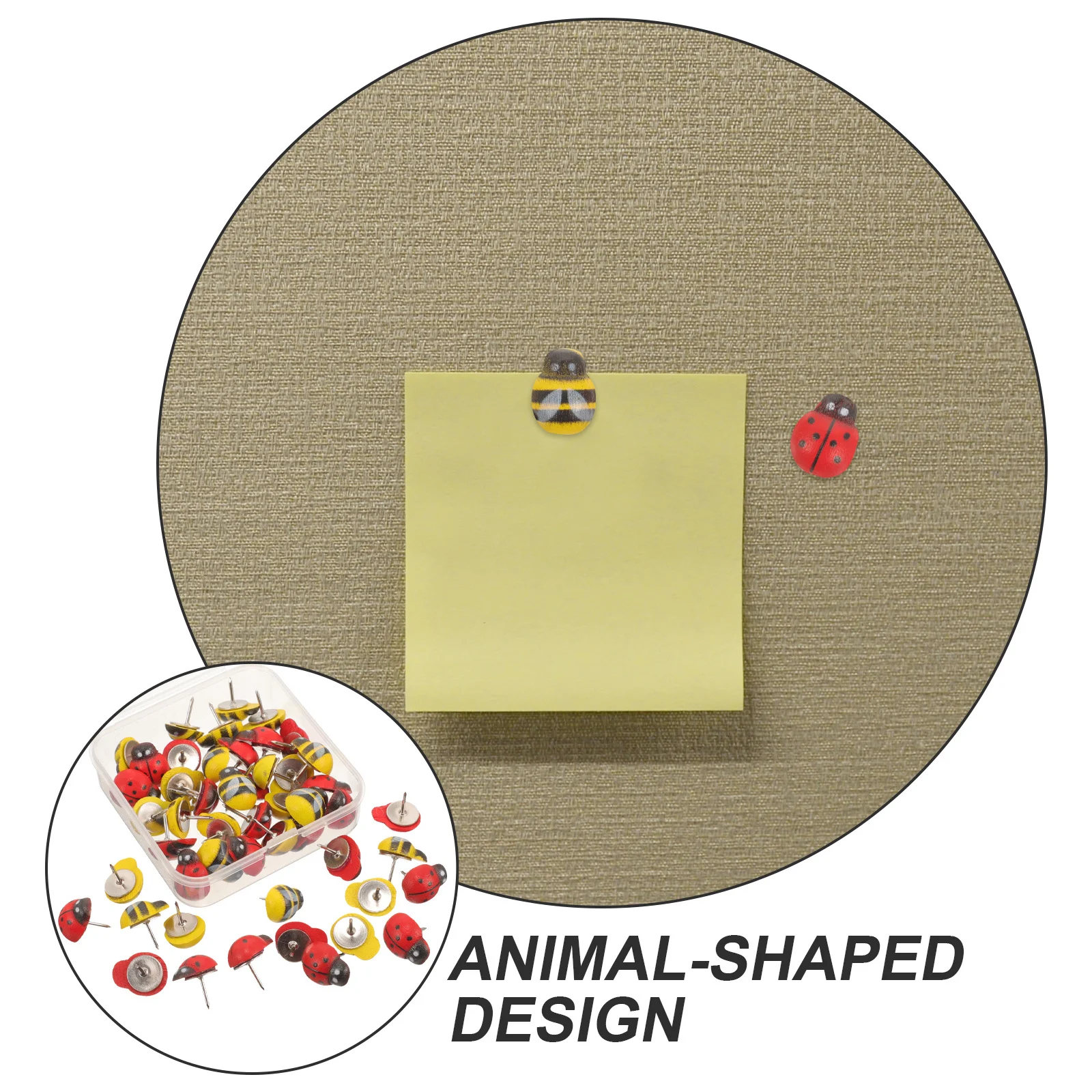 

50Pcs Animal Shaped Wooden Push Pins Compact Thumb Tacks for Daily Use Office Supplies Bulletin Board Decoration