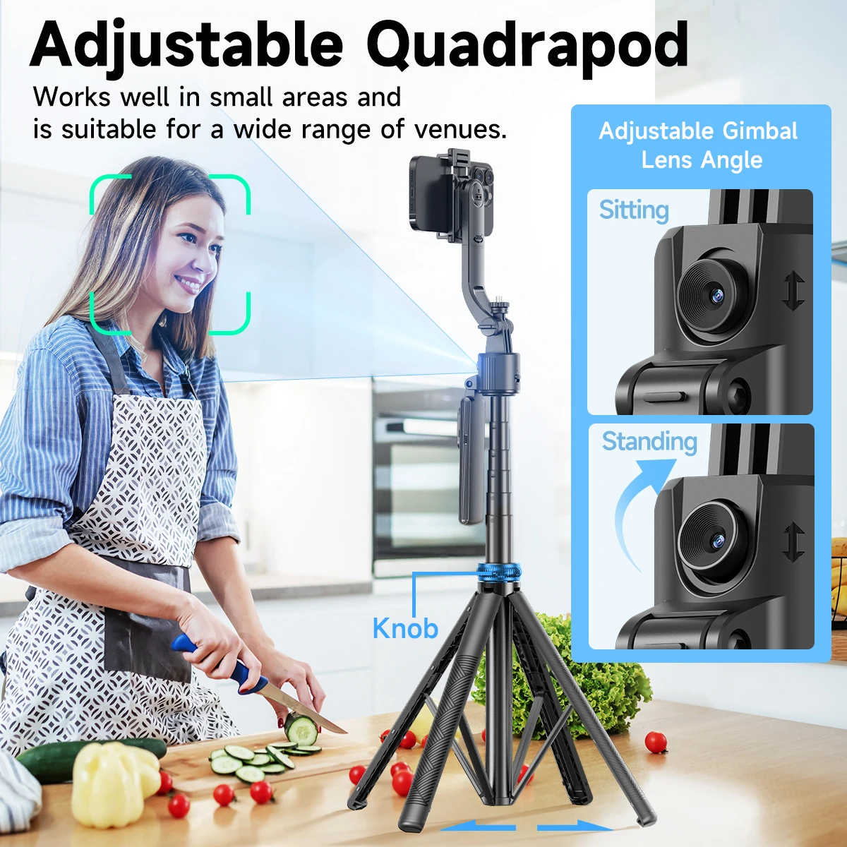 AXNEN 64 polegadas 360 °   Rotação AI Face Tracking C17 Gimbal Selfie Stick Tripé Equilíbrio Alça Quadrádio Multi-função Remoto