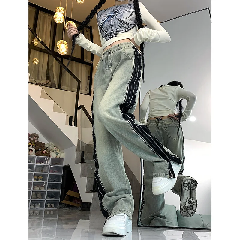 

WCFCX STUDIO American Retro High Waisted Jeans Wide Leg Baggy Pants Streetwear Trousers Y2k Fashion 2023 Loose Denim Pants