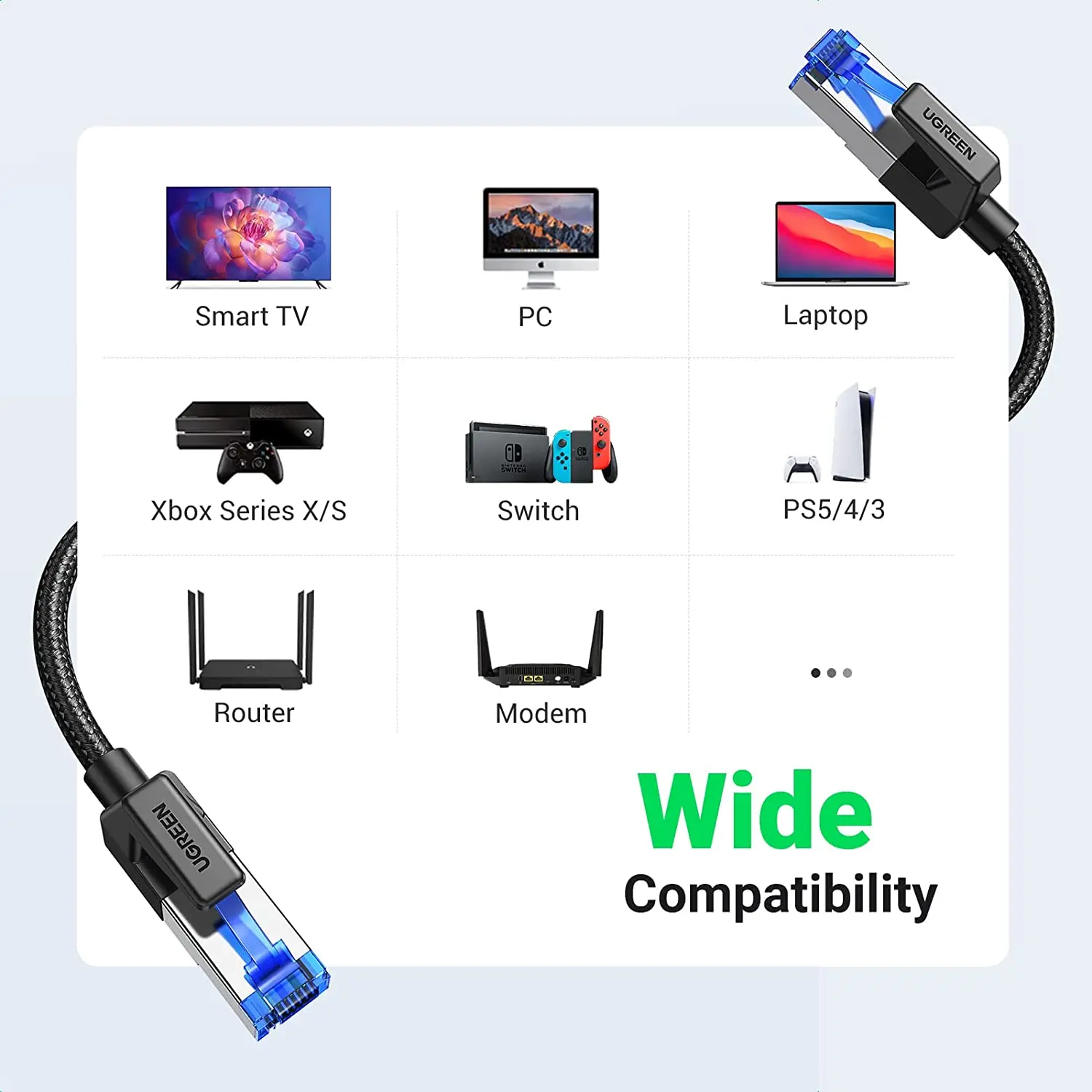 UGREEN Cat 8 イーサネットケーブル 高速編組 40Gbps 2000Mhz ネットワークコード Cat8 RJ45 シールド付き屋内用ヘビーデューティー LAN ケーブル