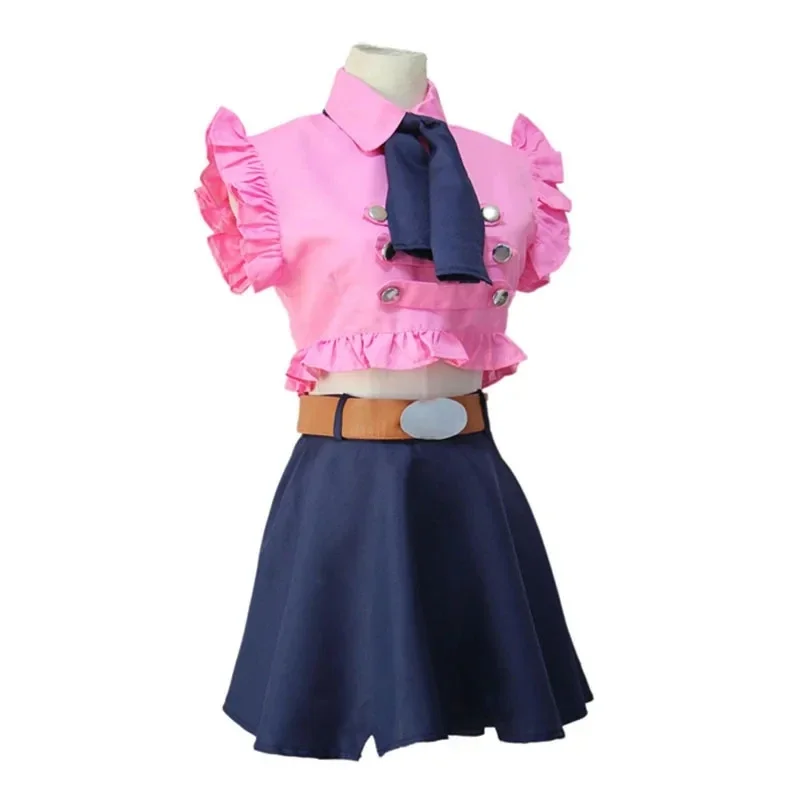 Disfraz de Anime The Seven Deadly Sins Elizabeth Liones para mujer, para niña vestido rosa, peluca, trajes, uniforme, falda, disfraz de Halloween