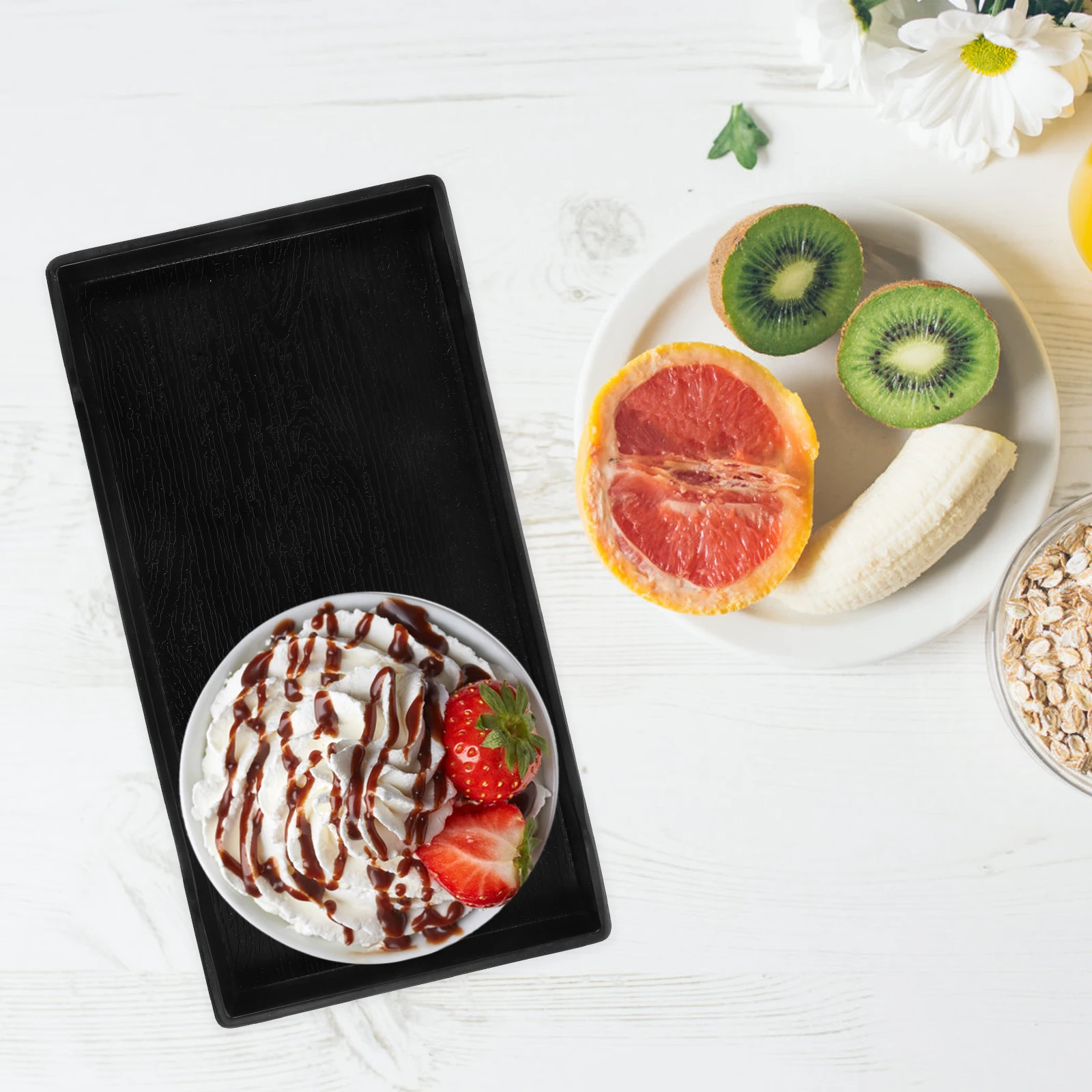 

2 Pcs Rectangular Plastic Tray Smooth Surface Portable Reusable Snack Food Serving Plate Home Kitchen Gadgets Japanese Style