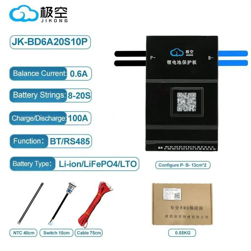 JK Smart Active Balance 0.6A 1A 2A BMS 4S 8S 17S 20S for Li-ion LiFePO4 Lto 24V 36V 48V CAN RS485 BT App 