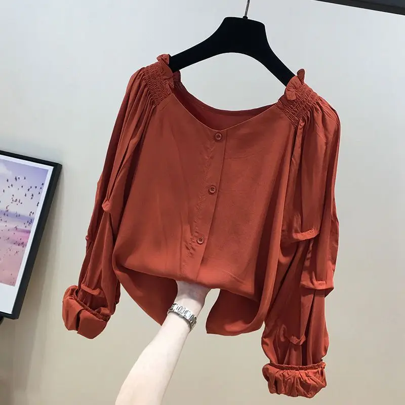 Chemise en mousseline de soie à manches longues et col en V pour femmes, style occidental doux, fouet haut de gamme, réduction de l'âge, chic, couvrant le ventre, petite chemise