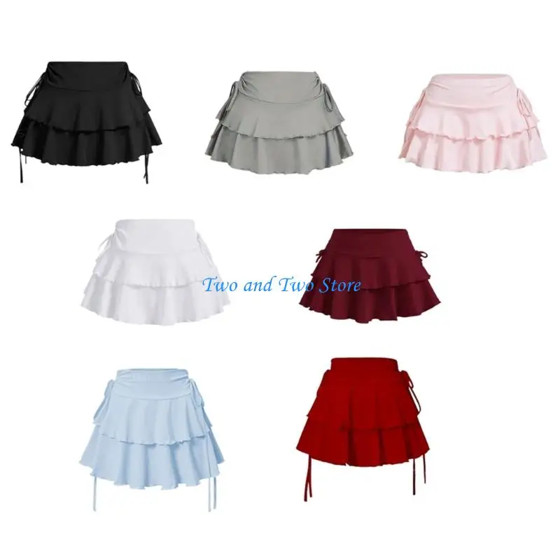 HX6F Women's Retro Low Rise Pleated Skirt Adjustable Tie Waist for Comfort and Styles