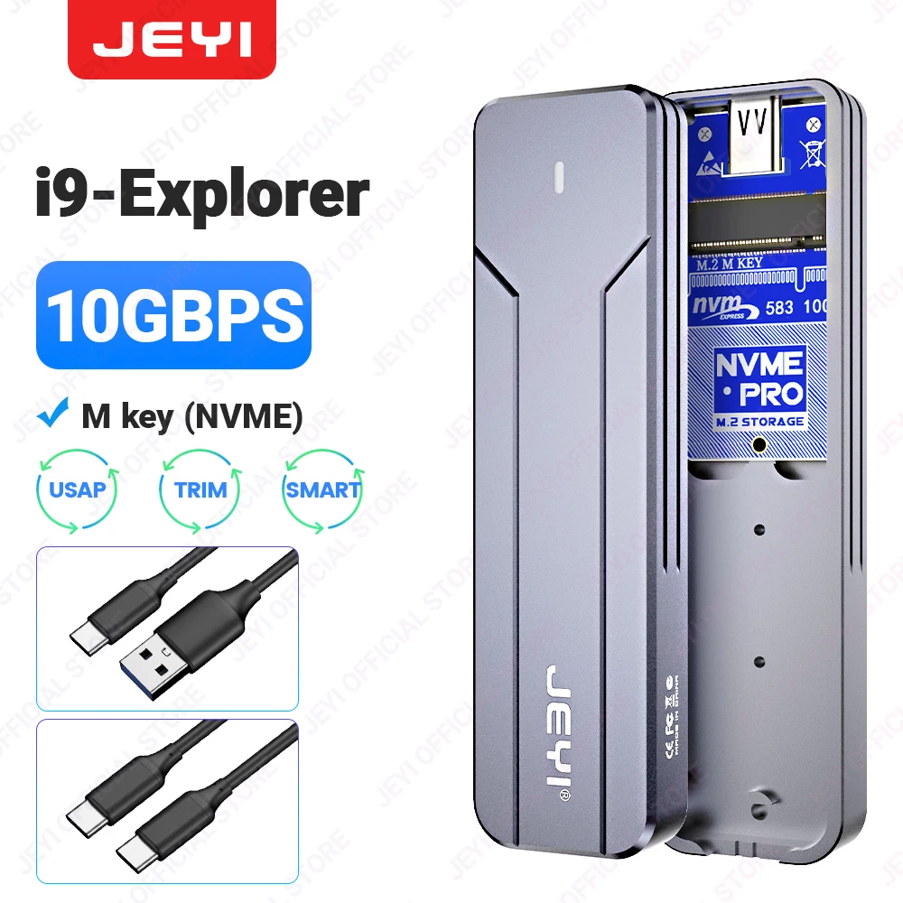 JEYI M.2 NVMe SATA SSD-behuizing, USB 3.2 Gen 2 10 Gbps of 6 Gbps NGFF M-Key B-Key Externe aluminium M.2-behuizing Ondersteuning Trim UASP