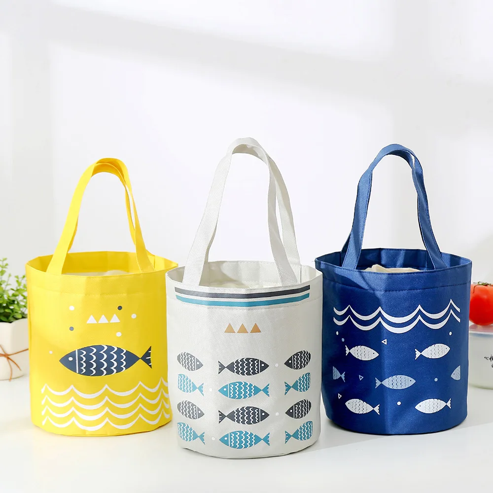 Handheld Bundled Bento Bag for Women Large Capacity Fresh Insulation Lunch Box Bag Round Barrel Thickened Insulation Food Bag