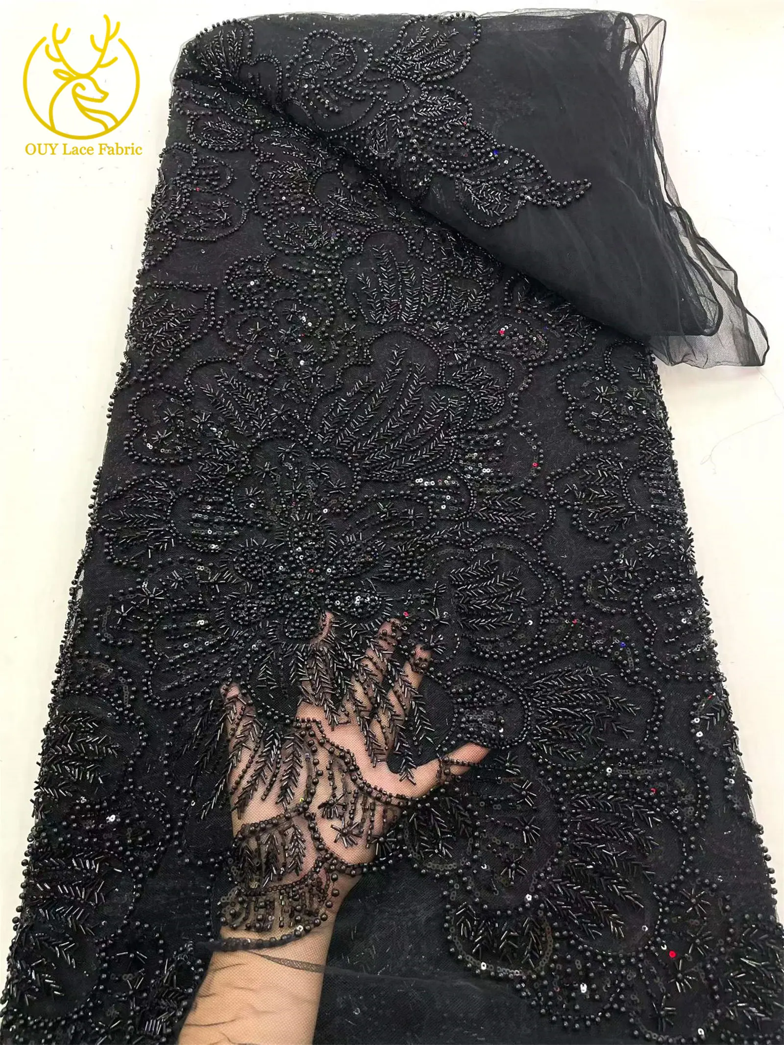 5 Yards afrikanischer Spitzenstoff 2026, hochwertige französische Perlen-Tüllspitze, luxuriöse nigerianische Pailletten-Netzspitze für Hochzeitskleider – Detail 14