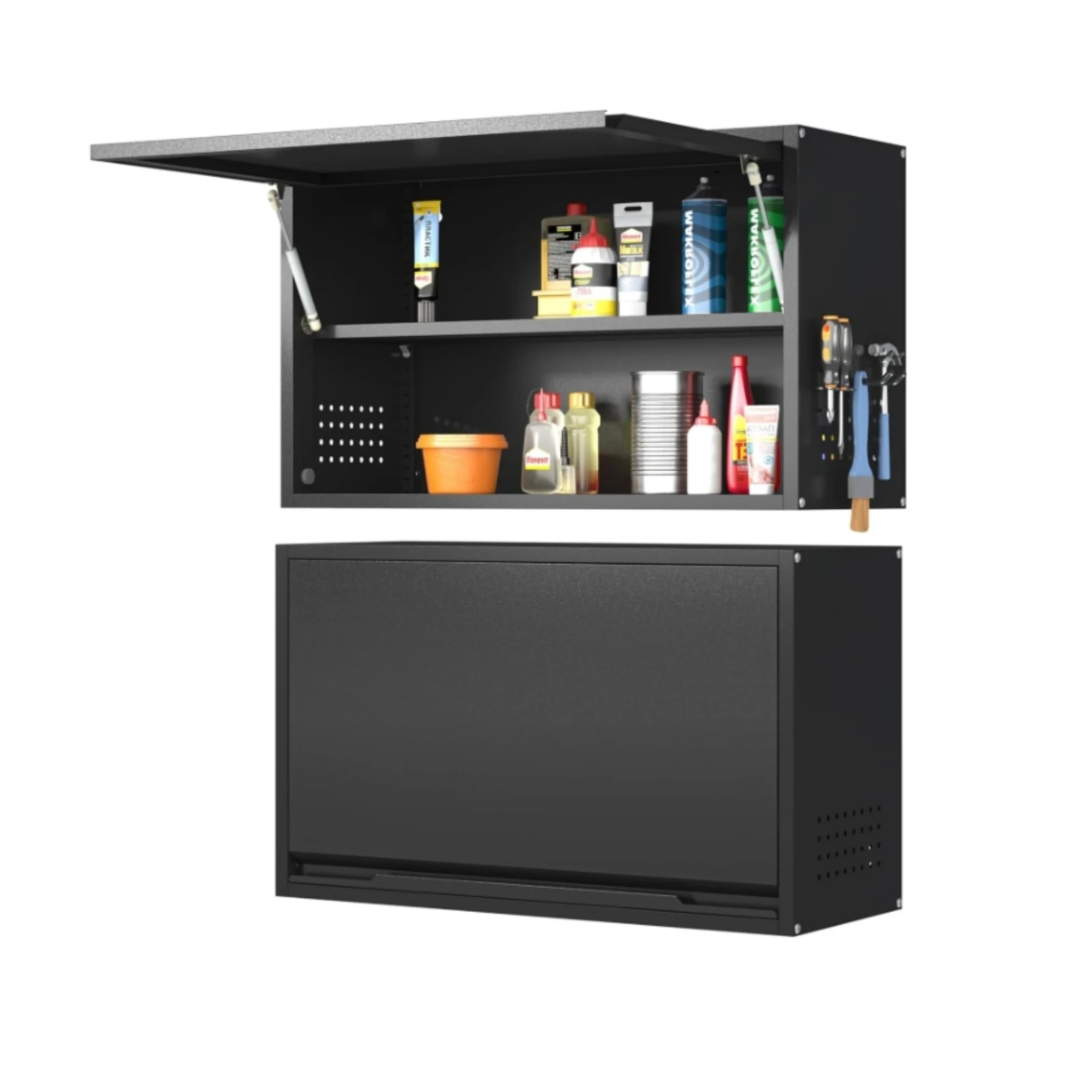 

Garage Wall Cabinet With Up-Flip Door And Adjustable Shelf, Metal Wall Cabinet