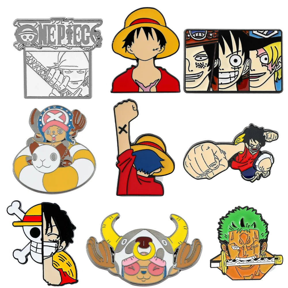 9 Pcs Exquisite Characters Brooch Anime Luffy Chopper ONE PIECE Cartoon Enamel Pins Badge Clothes Jewelry Accessories Gift
