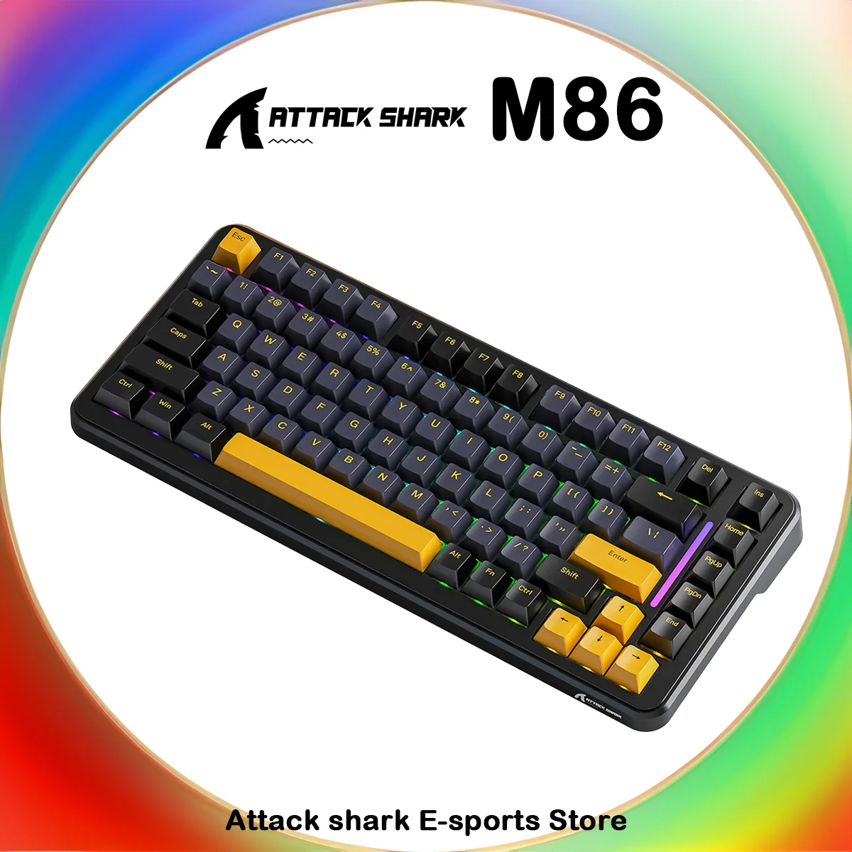 Attack Shark M86 Wireless Mechanical Keyboard 75% Compact RGB Backlit Hot-Swappable Side-Printed PBT Keycaps Tri-Mode 4000mAh