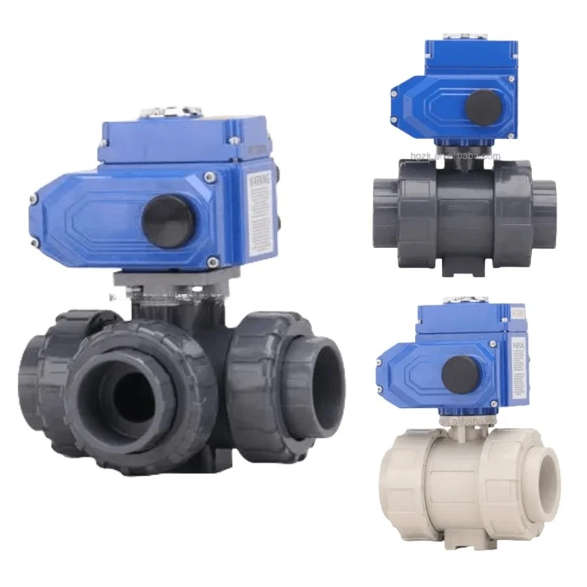 

DN50 100 ANSI JIS Electric Flange Threaded UPVC PPH Plastic Three-way Ball Valve, Miniature Plastic Valve for Water Use