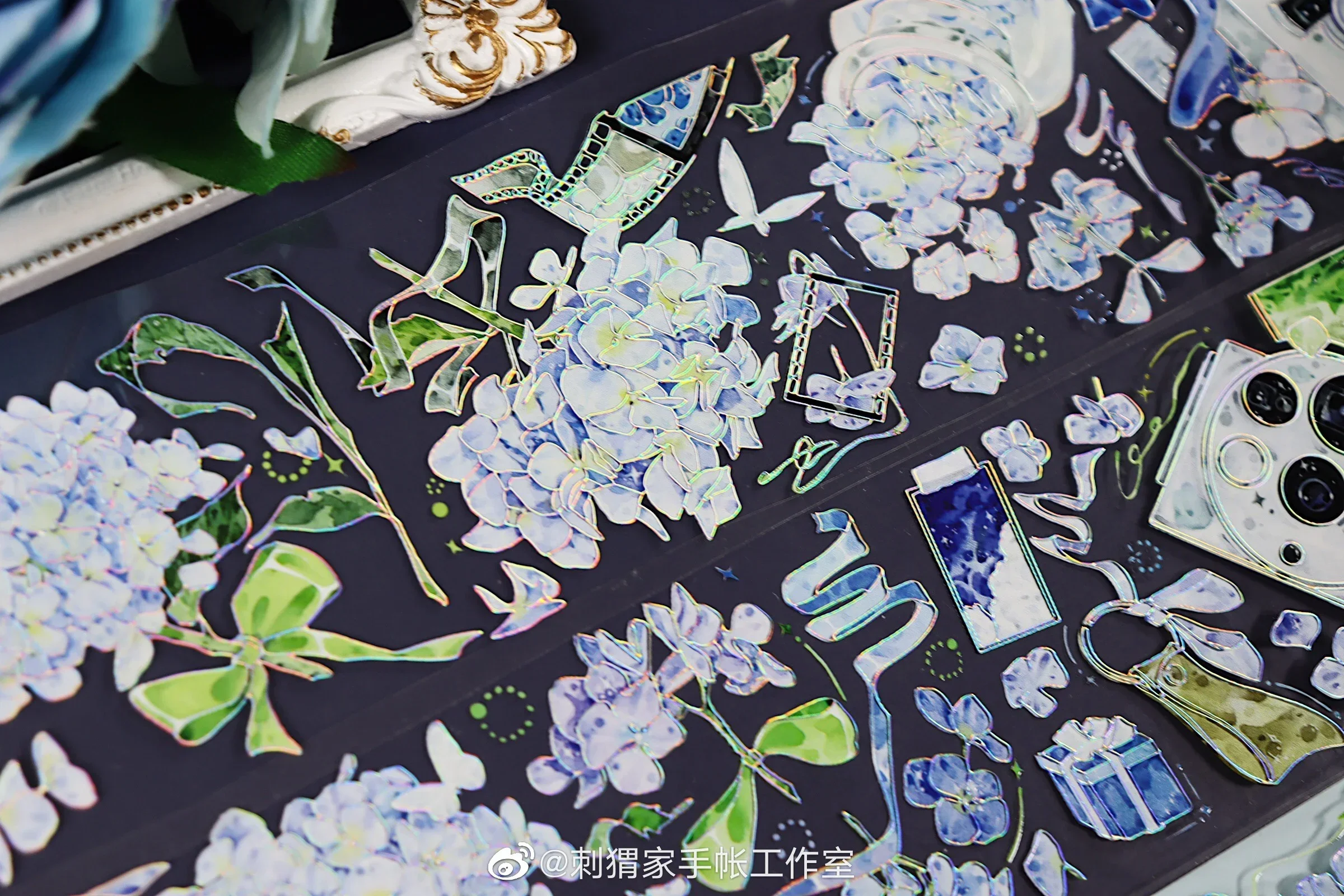 Summer Hydrangea Floral Shiny Tape PET Decorative Collage