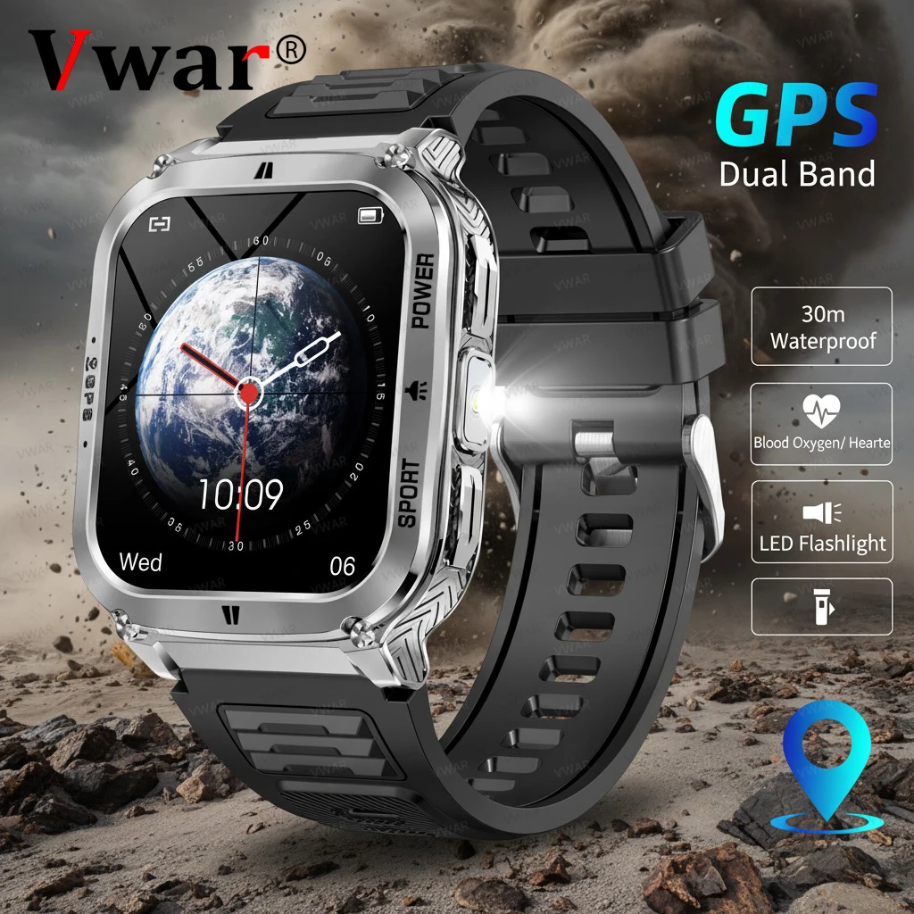 

VWAR Military Smart Watch Men Bulit-in GPS Compass Altimeter 3ATM IP69K Waterproof AMOLED Bluetooth Call 1.83"Smartwatch Man
