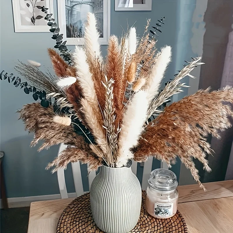 1 Beam-80 Stem PAMPAS Grass Dried Reed Flower Bouquet Bohemian Luxury Home，Wedding，Spring，Autumn Harvest，Halloween Decoration