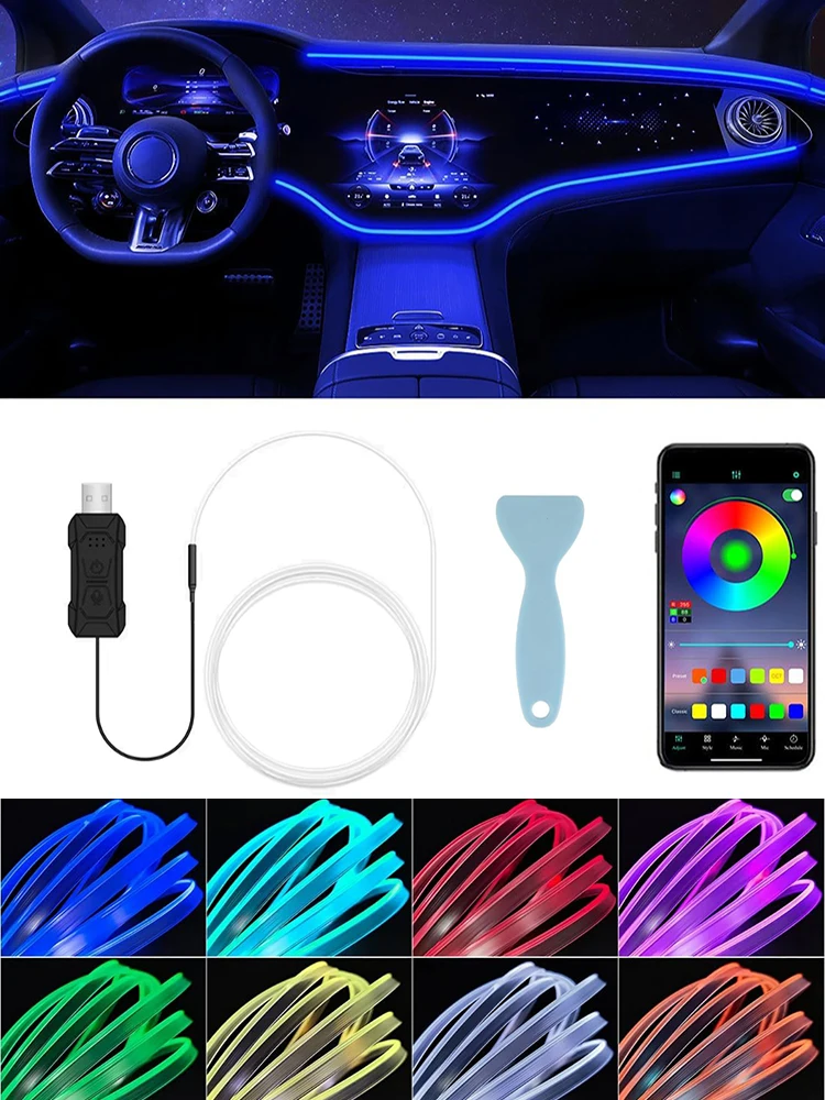 3m/4m/8m Auto-Ambientebeleuchtung LED-Innenraumleiste USB mit RGB 16 Millionen Farben Glasfaser-Neon-Dekorationslampe
