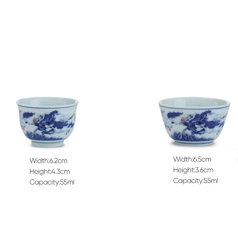 55ml 1pcs Retro Blue and White Porcelain Tea Cup Ceramic Kung Fu Teacup Coffee Ceramic Cups Household Afternoon Teacups Wine Cup