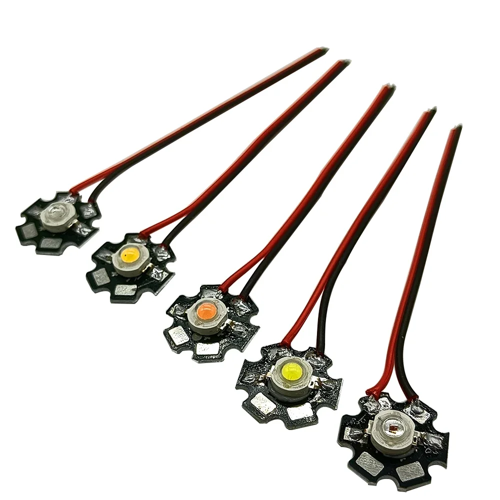 10pcs1W 3W عالية الطاقة LED الثنائيات قبل لحام 10 سنتيمتر سلك مع 20 مللي متر ستار PCB أبيض دافئ عميق أحمر أخضر ملكي أزرق أصفر UV اللون