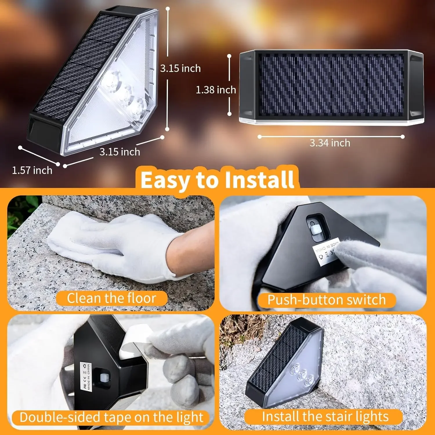 4Pack LED Solar Stair Light Lamp Waterproof Passage Courtyard Guardrail Step Night Light for Outdoor Garden Borders Terrace