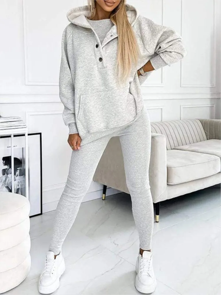 New Spring Winter Women\'s Casual Loose Sports Suit Two-piece Suit Fashion Solid Long Sleeved Hoodie And Sports Long Pants Sets