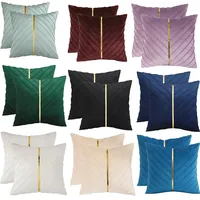 18x18inch Velvet Throw Pillow Covers Pack with Gold Leather Decorative Couch Pillowcase Luxury Modern Pillow Covers 2Pcs/set