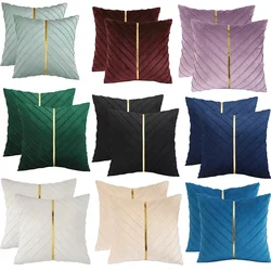18x18inch Velvet Throw Pillow Covers Pack with Gold Leather Decorative Couch Pillowcase Luxury Modern Pillow Covers 2Pcs/set