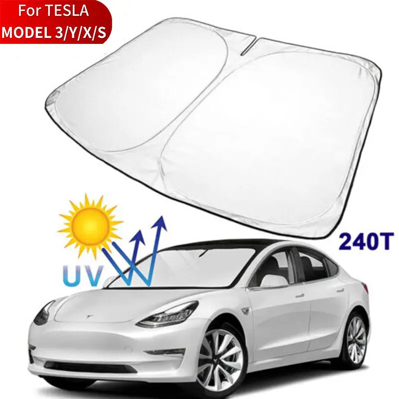 

Улучшенный солнцезащитный козырек для лобового стекла Tesla Model 3 Y 2017-2026: улучшенная защита от УФ-излучения, полноразмерный складной аксессуар