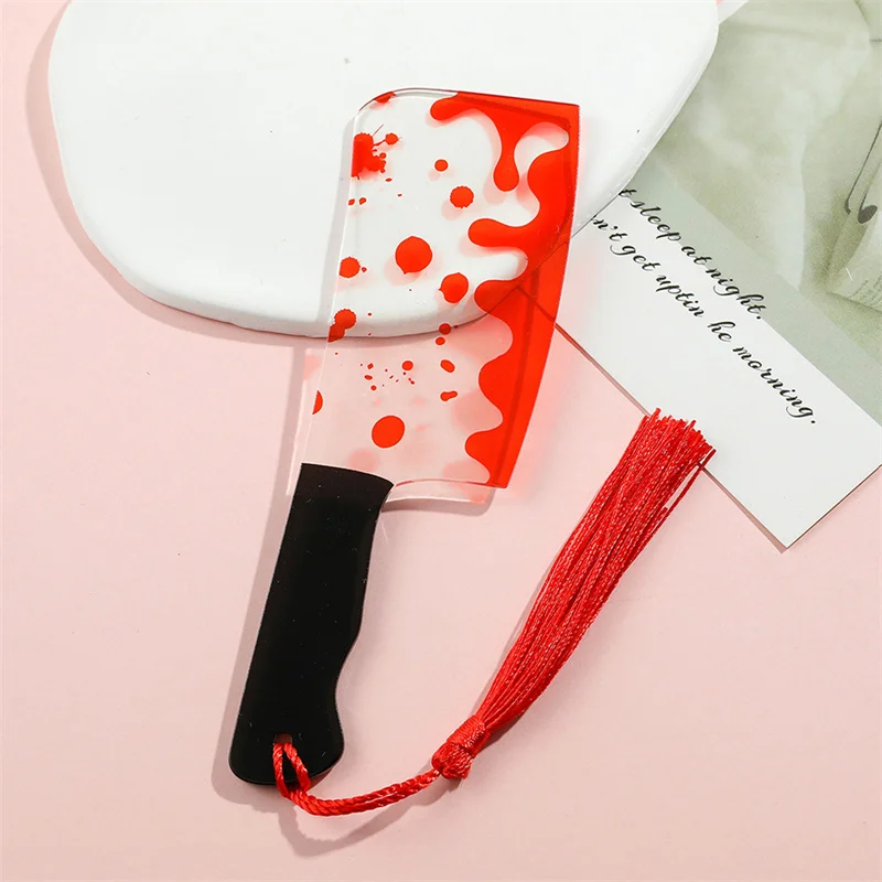 1Pcs Creative Horror Themed Series Clear Acrylic Tassel Bookmark Gifts Funny