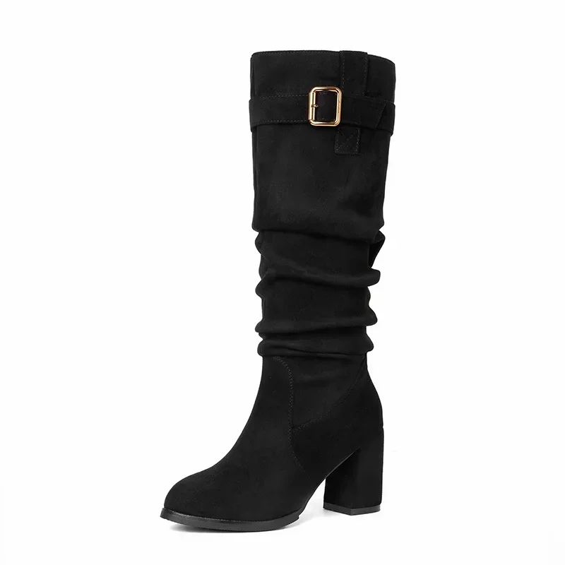 Moda pelle scamosciata tacchi alti stivali alti da donna 2025 tendenza inverno nuove scarpe alte al ginocchio marca gladiatore comfort elegante