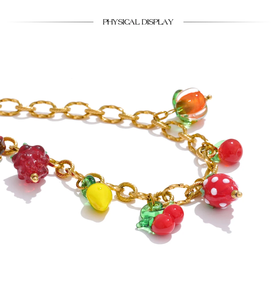 Yhpup Sweet Spring Summer Colored Glaze Fruit Charm Anhänger-Halskette, goldfarben, Edelstahl, trendiger Schmuck – Detail 9