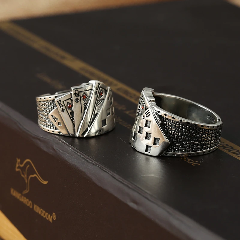 Fashion playing cards creative jewelry thai silver ring for men and women 925 sterling silver jewelry retrostylish ring