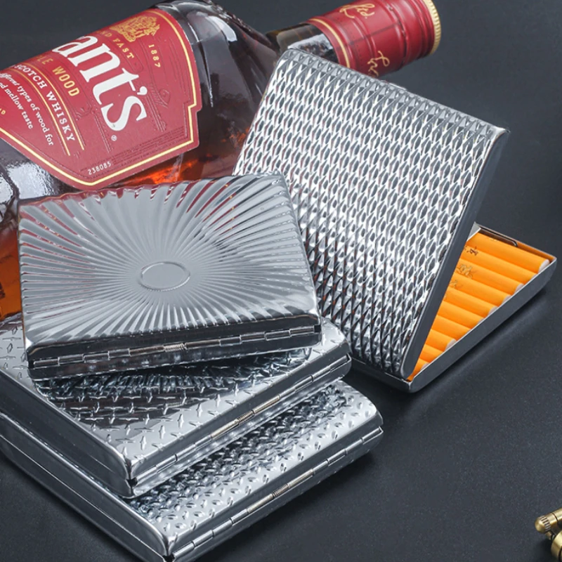 

Metal 20-Stick Cigarette Case Vintage Sunburst Pattern Crushproof Portable Daily Smokers Classic Retro Stylish