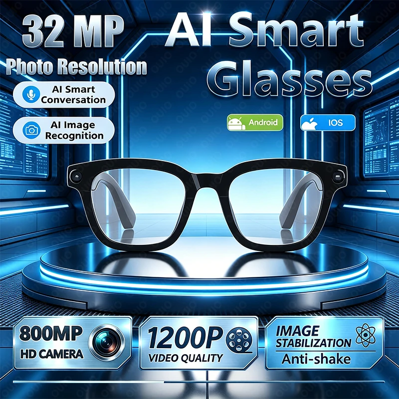 

2026 Smart Glasses AI Translation 800W HD Camera Music 1200P Video Recording Bluetooth Call Shooting Anti-shake Smart Glasses