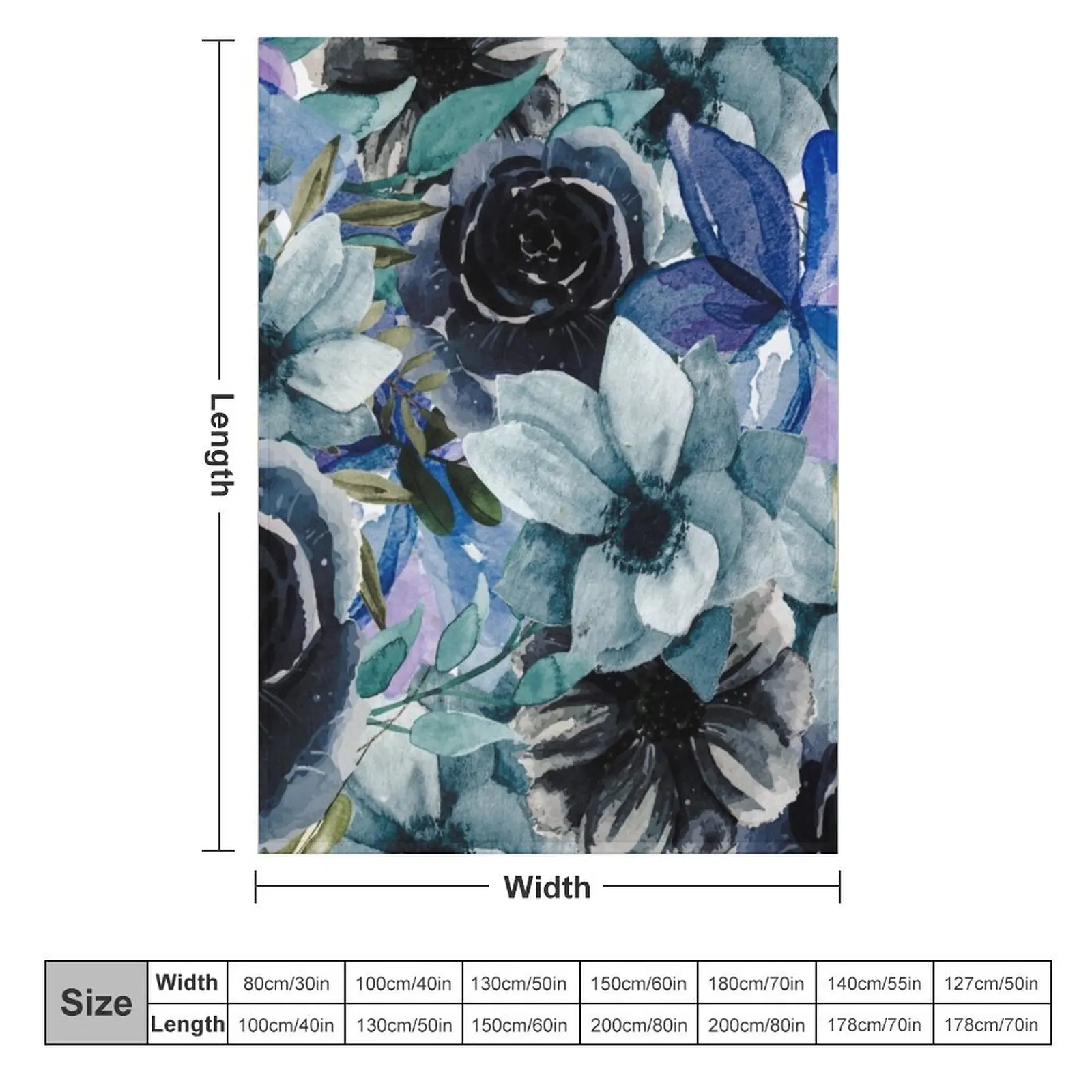 Dark Blue Watercolor All Over Floral Pattern Throw Blanket sofa bed Soft Plush Plaid Bed Blankets