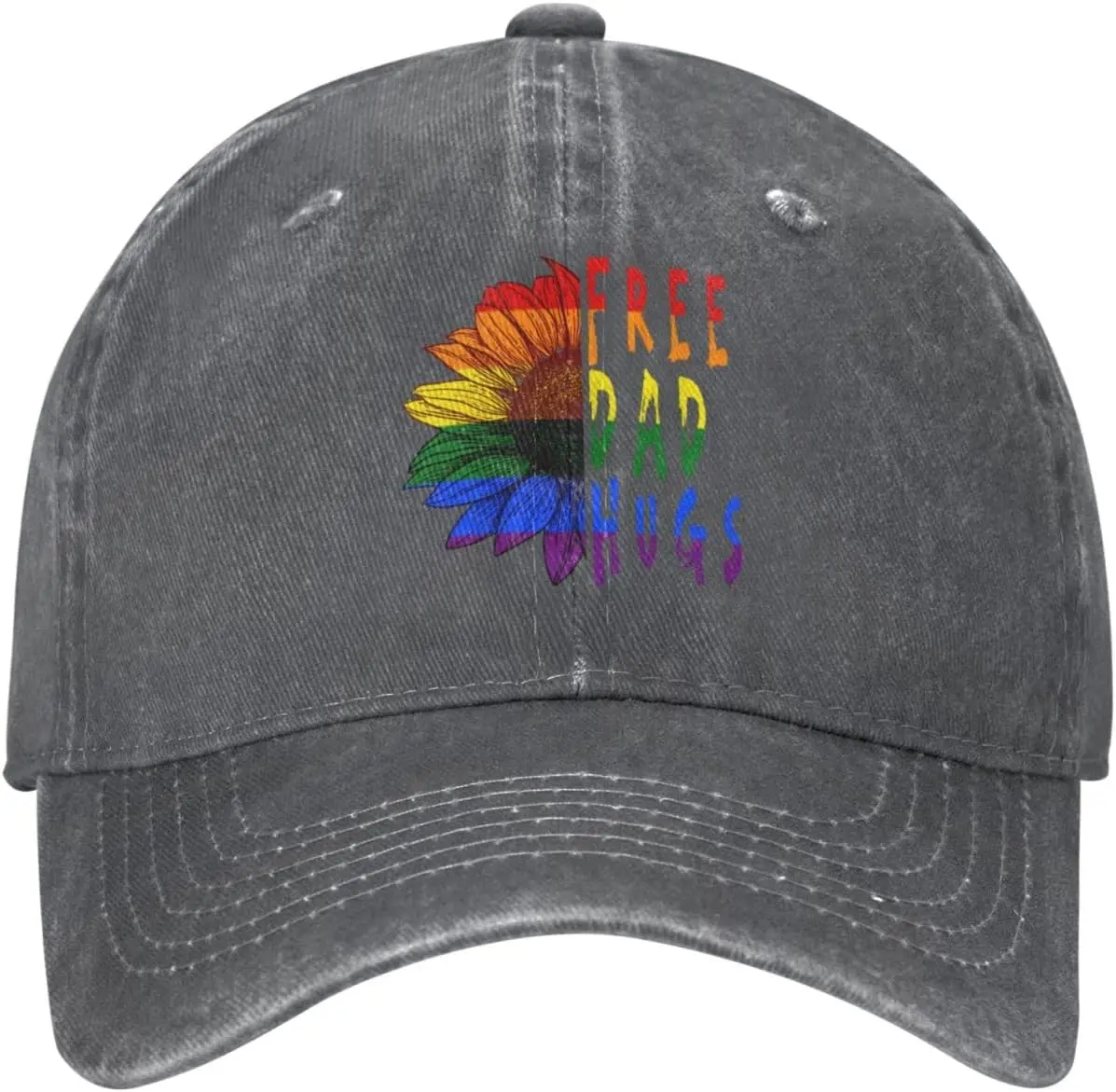 

Бейсболка с принтом радужной подсолнуховой цветок "Free Dad Hugs", хлопковая, повседневная, регулируемая, унисекс
