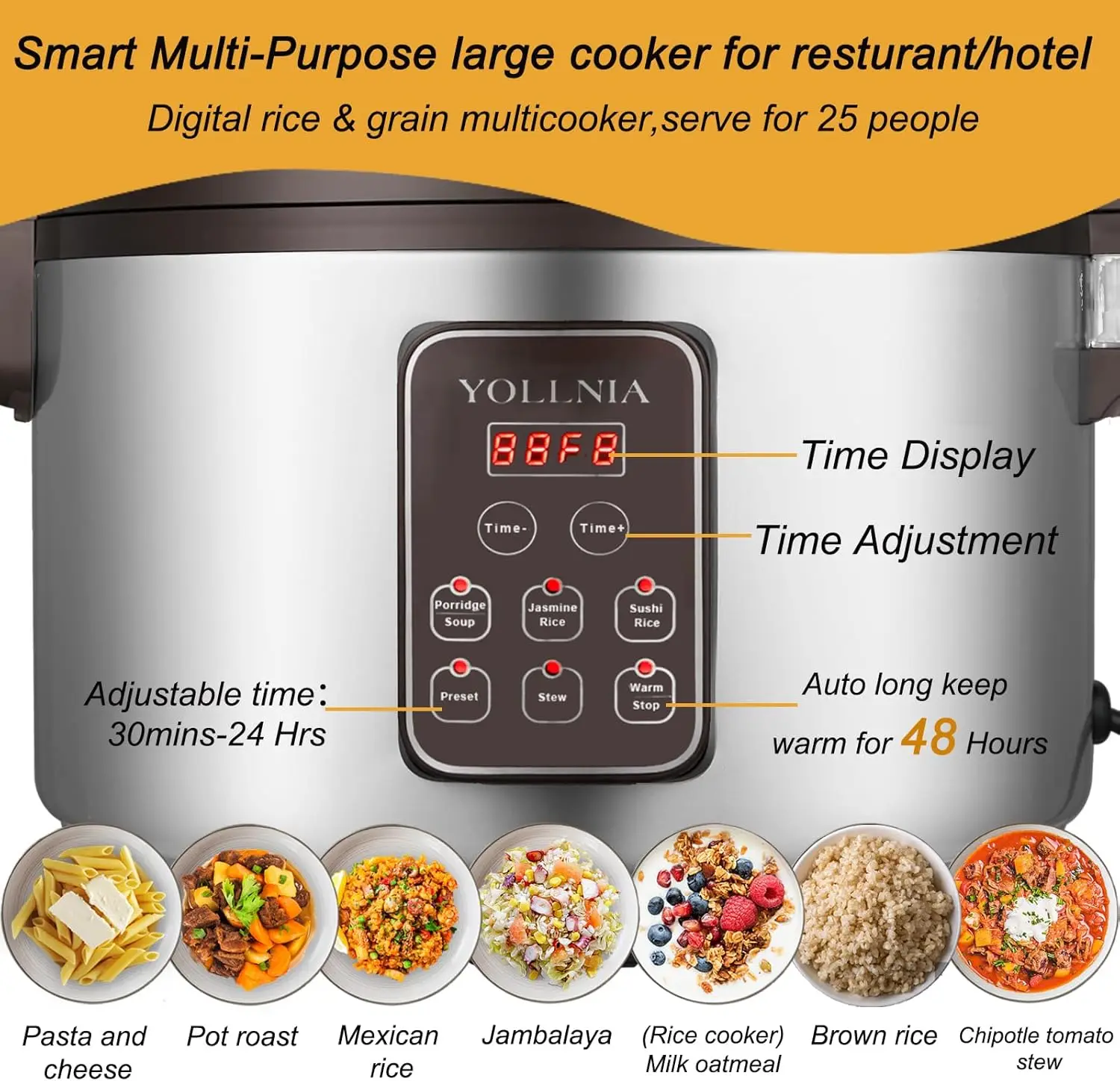 Large Rice Cooker & food warmer 13.8QT/65 Cups cooked rice 1350W Multi-function electric sushi rice cooker LED Display T