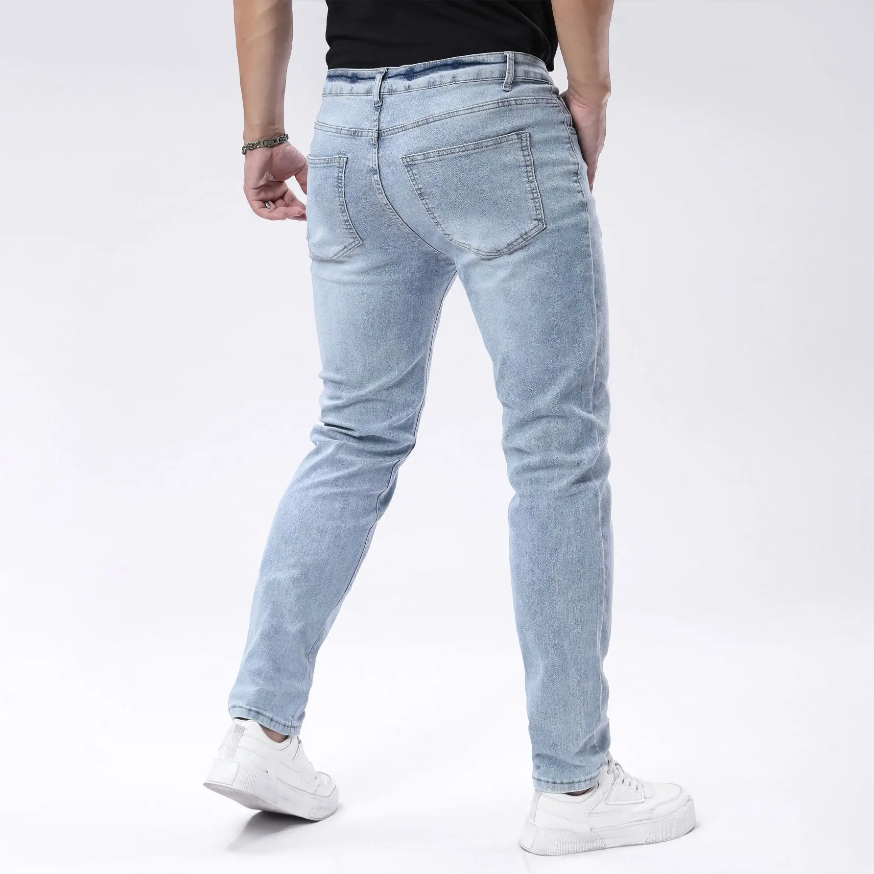 New Men's Four Seasons Jeans Elastic Denim Pants Look Slim and Slim Men's Jeans