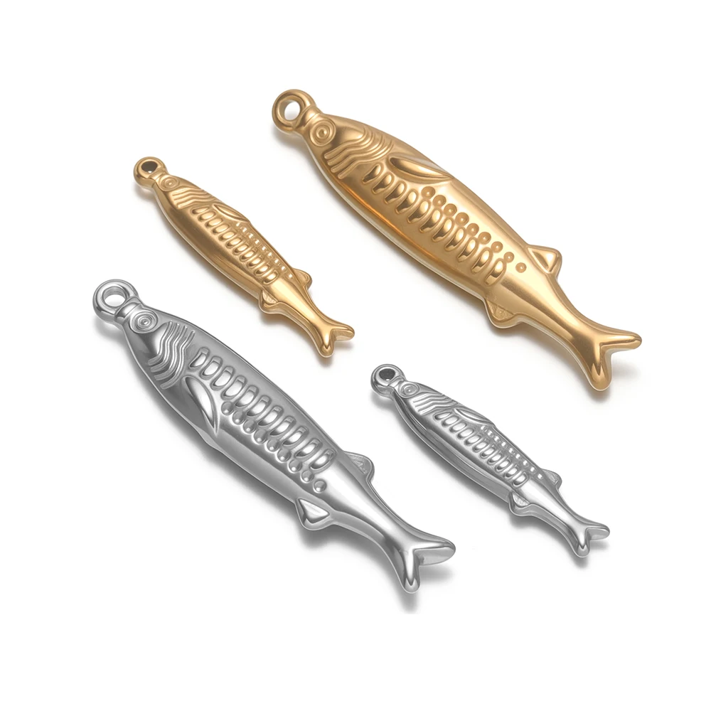 5 Stück Edelstahl Gold 3D Fisch-Anhänger für DIY Schmuck, Armband-Zubehör, Handgemachte Halsketten-Anhänger, Ohrringe, Bastelzubehör – Detail 3