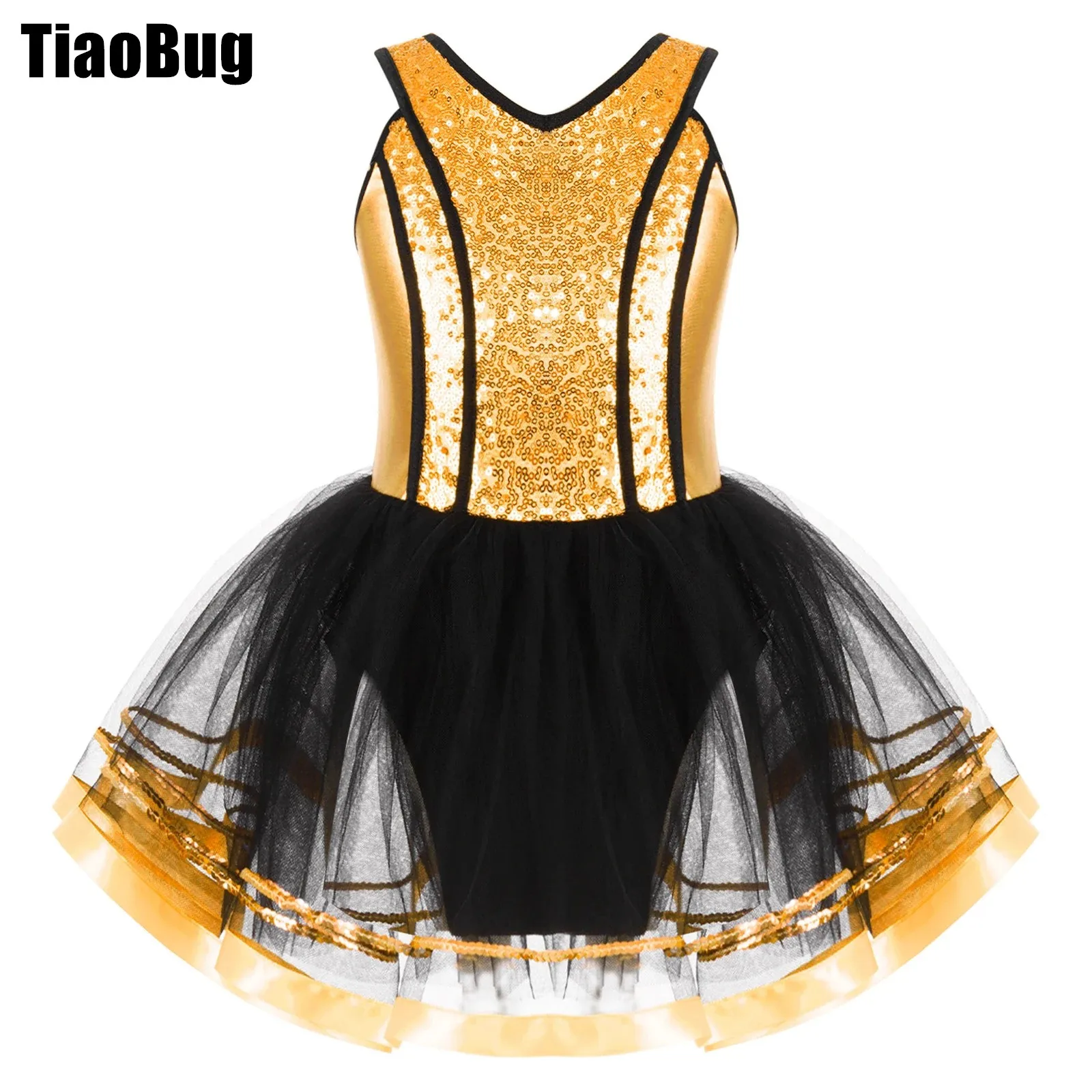 

Kids Girls Ballet Tutu Dress Sleeveless V Neck Shiny Sequins Mesh Tulle Dance Leotard Dress Gymnastics Modern Jazz Dance Clothes